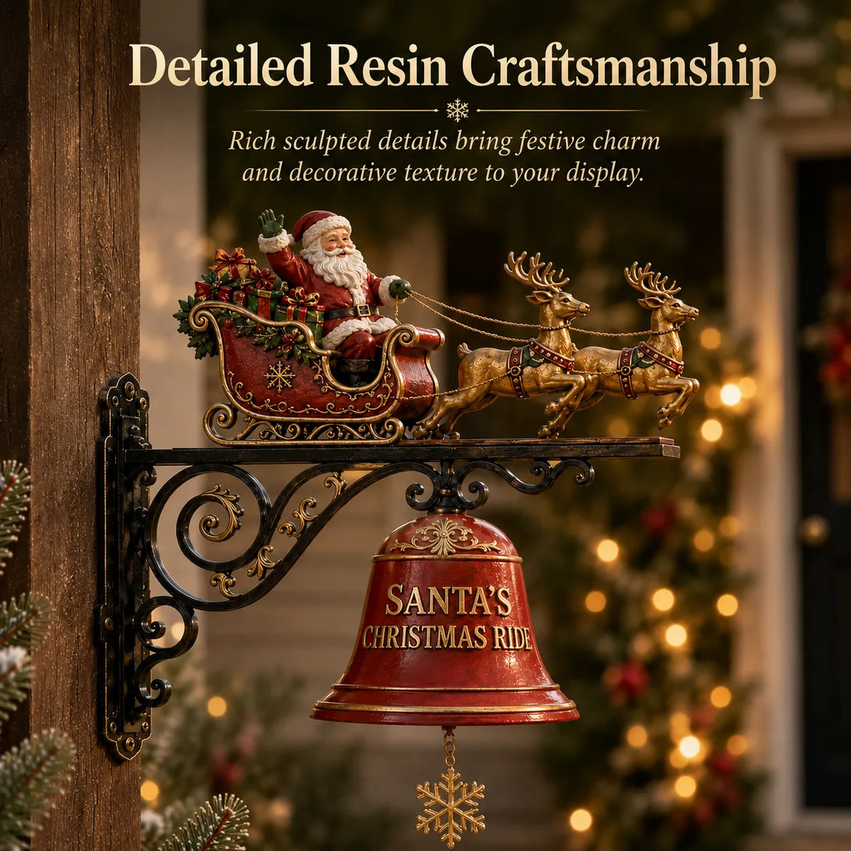 Santa Sleigh with Reindeer & Bell | 3D Christmas Outdoor Decoration