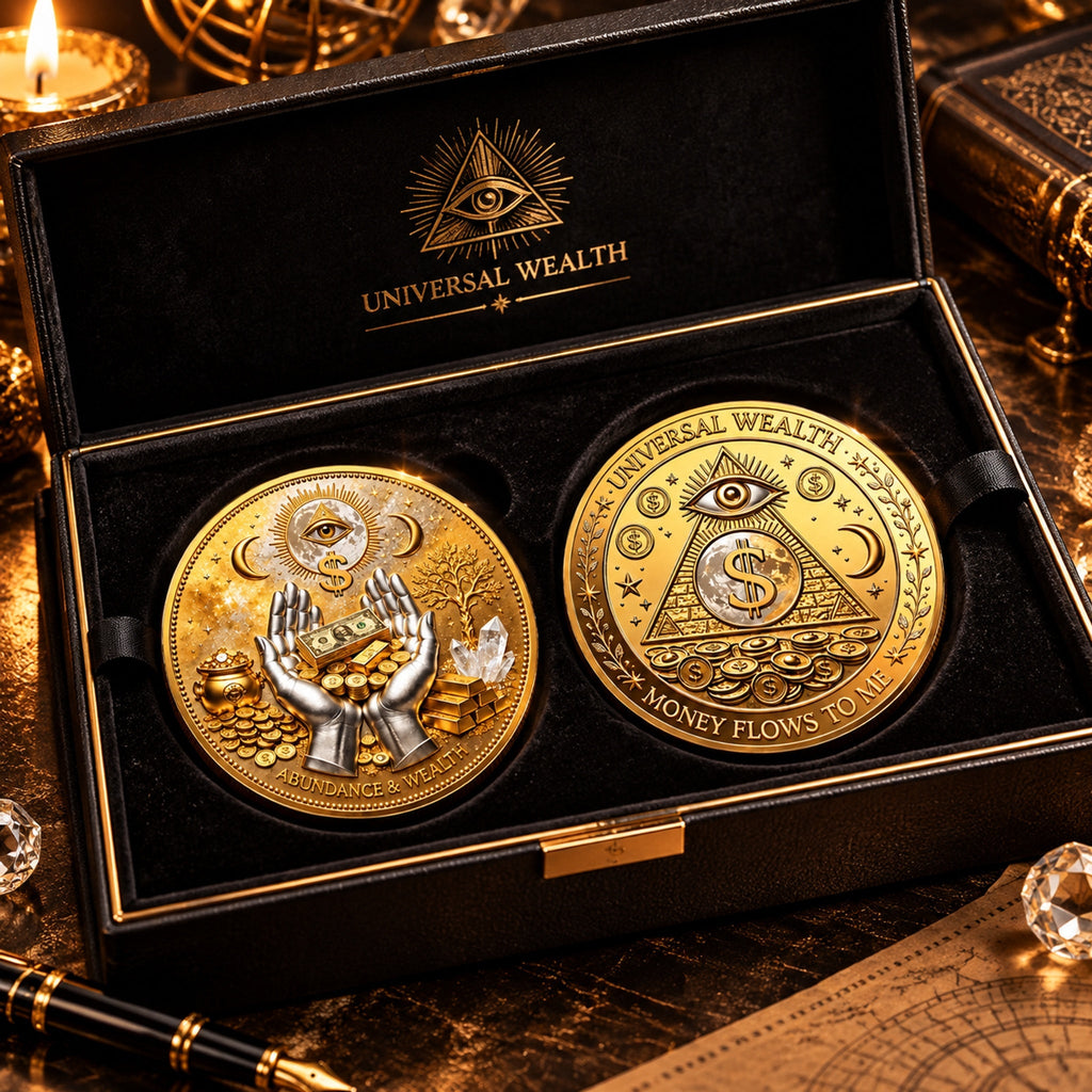 3D Wealth Coin – Gold-Tone Prosperity Symbol with Double-Sided Relief