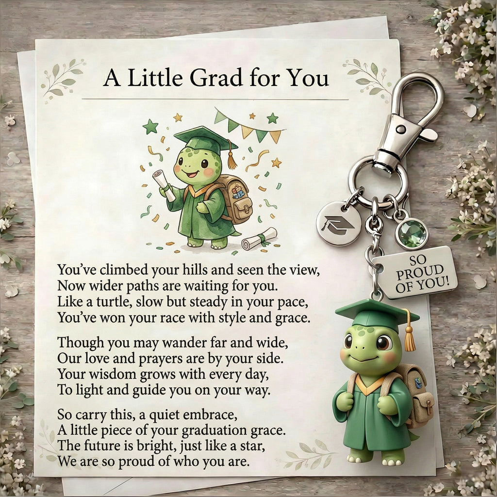 "Slow, Steady & So Proud!"  The Little Turtle Graduate Keychain & Keepsake Poem Card Set (2D Acrylic)