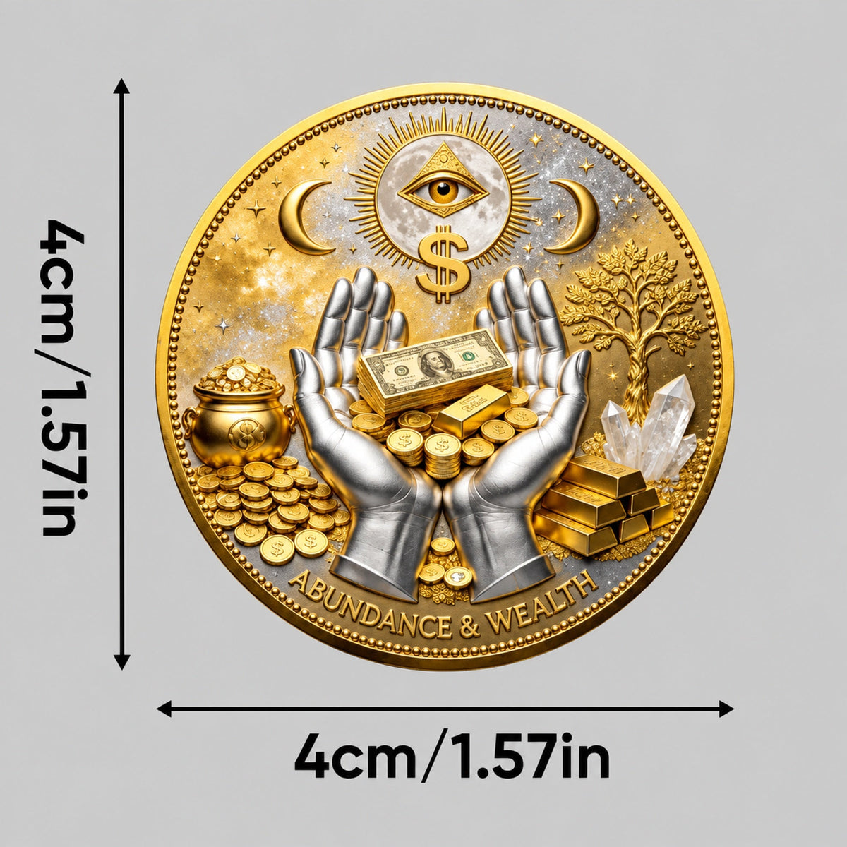 3D Wealth Coin – Gold-Tone Prosperity Symbol with Double-Sided Relief