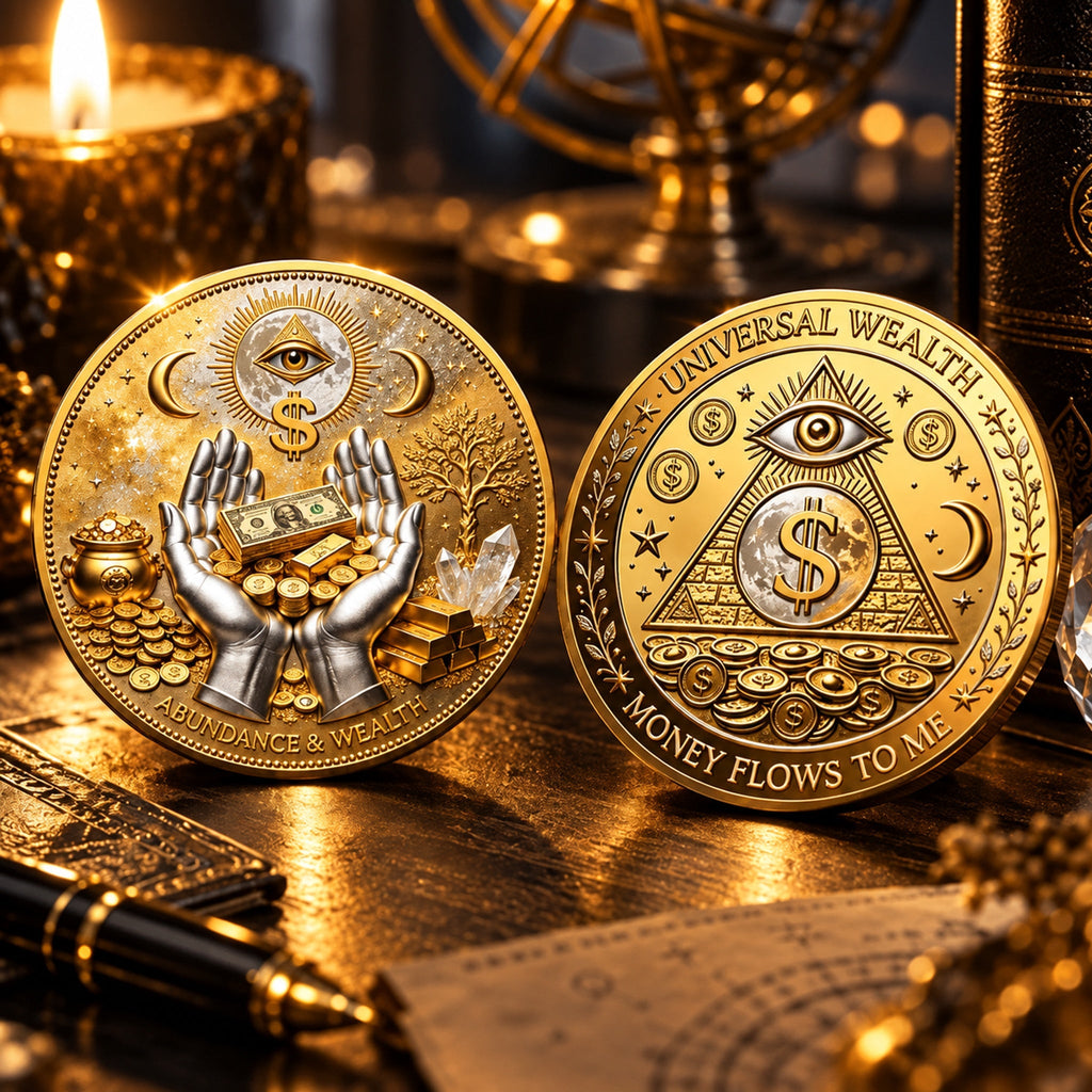 3D Wealth Coin – Gold-Tone Prosperity Symbol with Double-Sided Relief