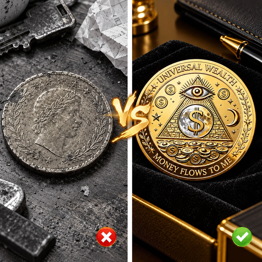 3D Wealth Coin – Gold-Tone Prosperity Symbol with Double-Sided Relief