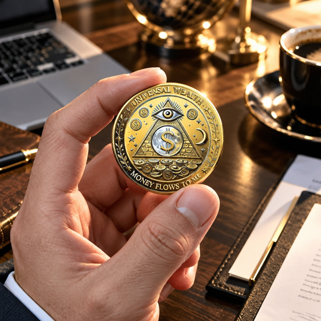3D Wealth Coin – Gold-Tone Prosperity Symbol with Double-Sided Relief