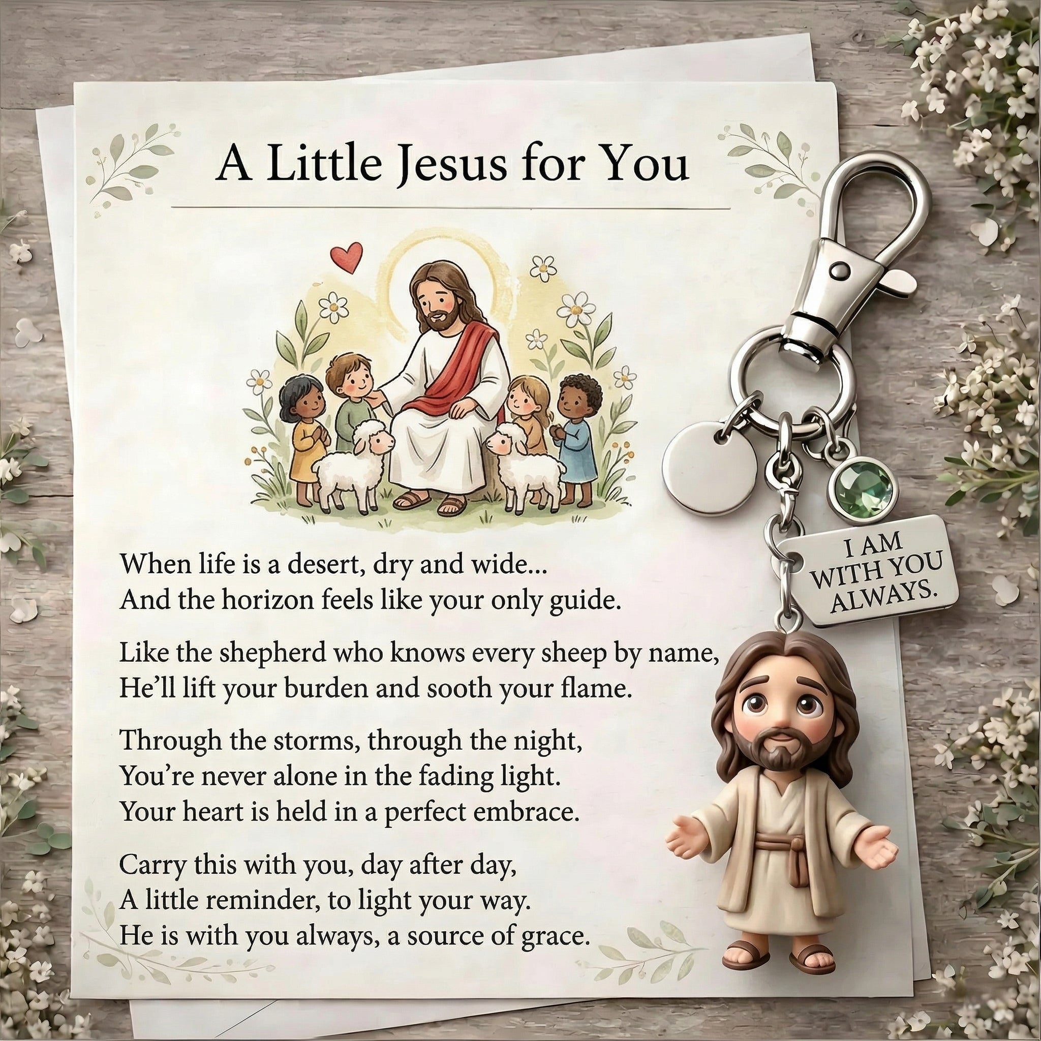 "A Little Jesus for You" - Comforting Pocket Reminder Keychain & Poem Card Gift Set