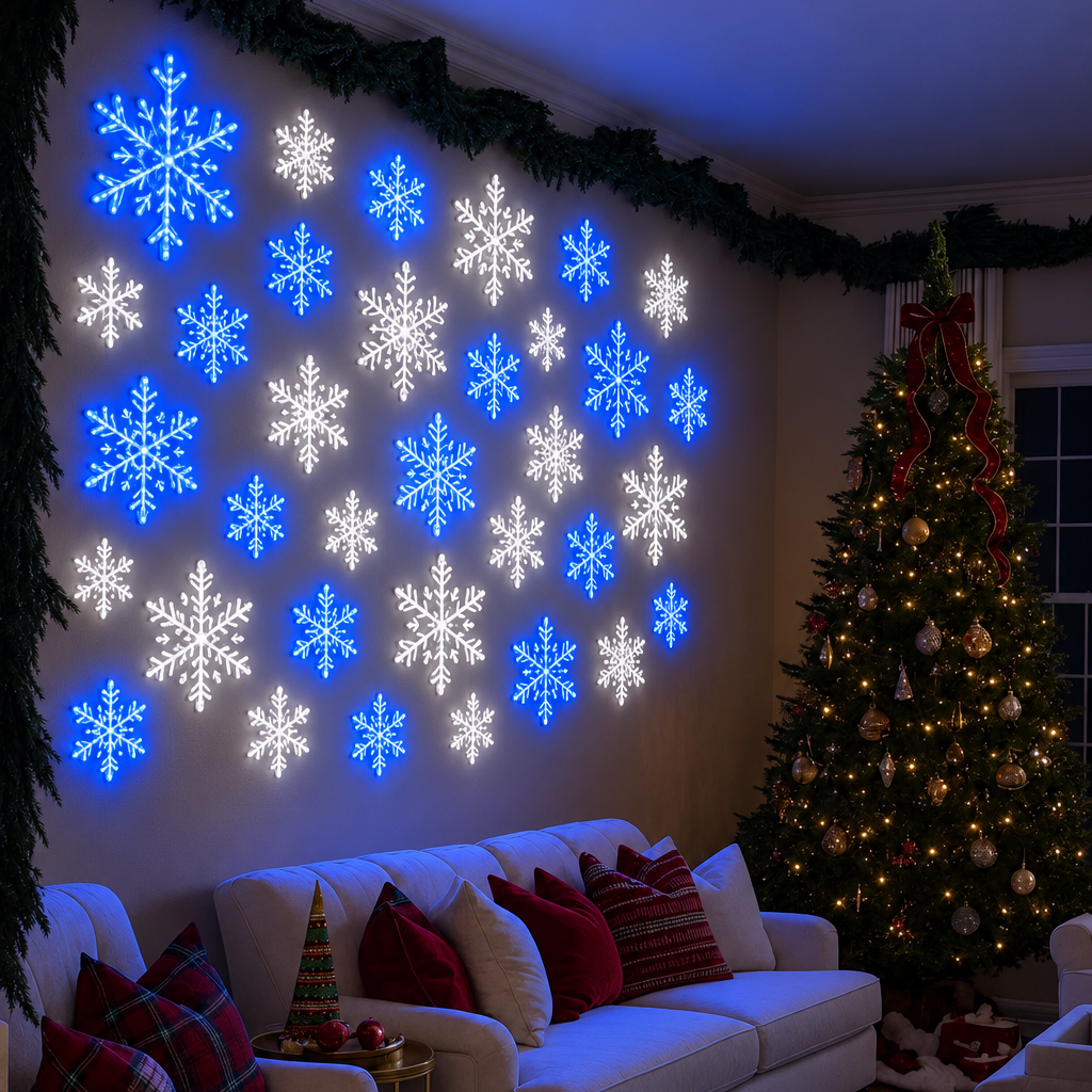 LightFlake LED Snowflake Wall Lights – Festive Hanging Décor Set for Indoor/Outdoor Holiday Display