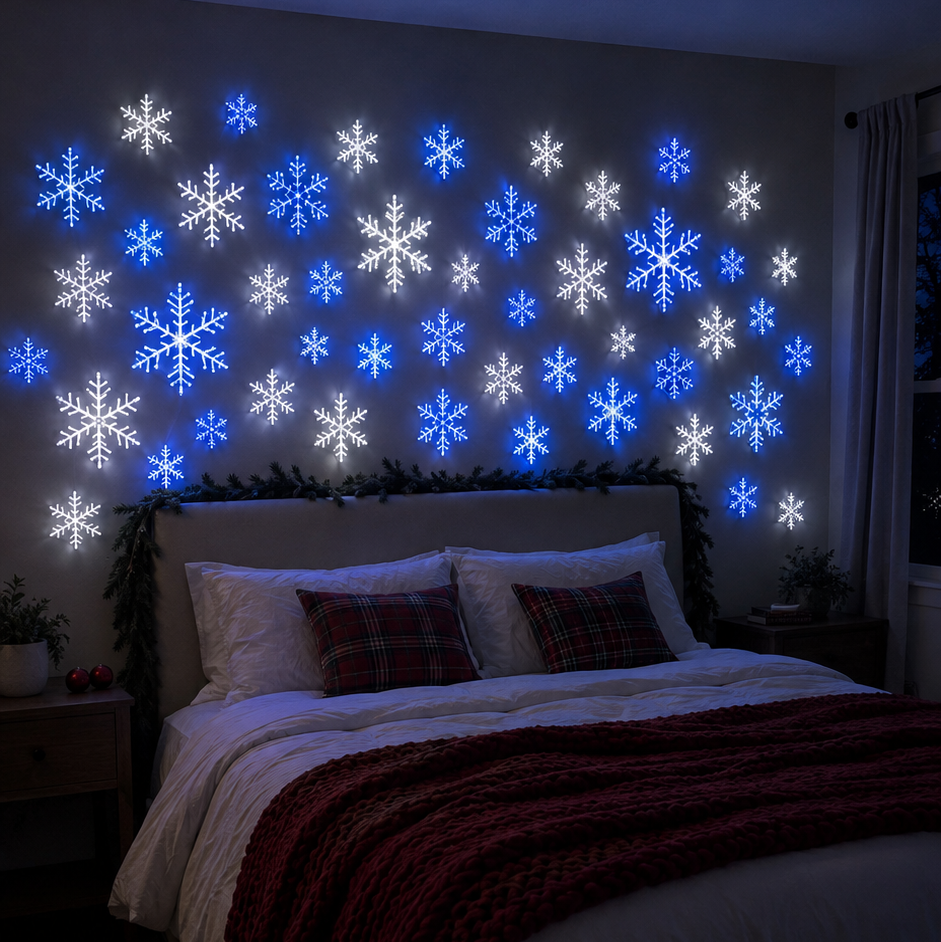 LightFlake LED Snowflake Wall Lights – Festive Hanging Décor Set for Indoor/Outdoor Holiday Display