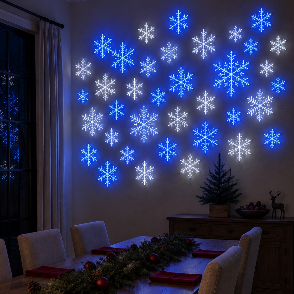 LightFlake LED Snowflake Wall Lights – Festive Hanging Décor Set for Indoor/Outdoor Holiday Display
