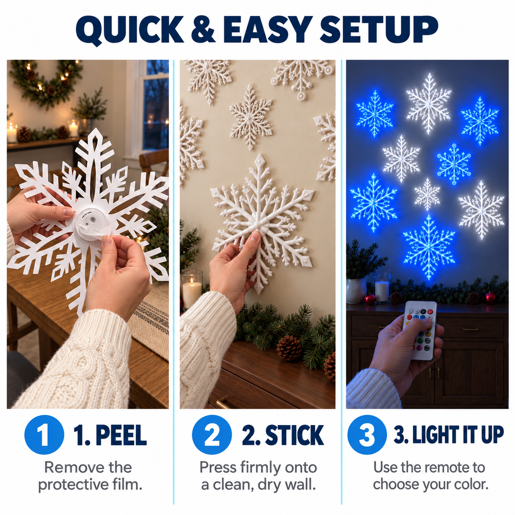 LightFlake LED Snowflake Wall Lights – Festive Hanging Décor Set for Indoor/Outdoor Holiday Display