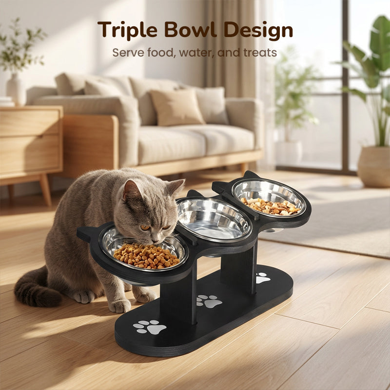 Anti-Slip Elevated 3-Bowl Pet Feeder
